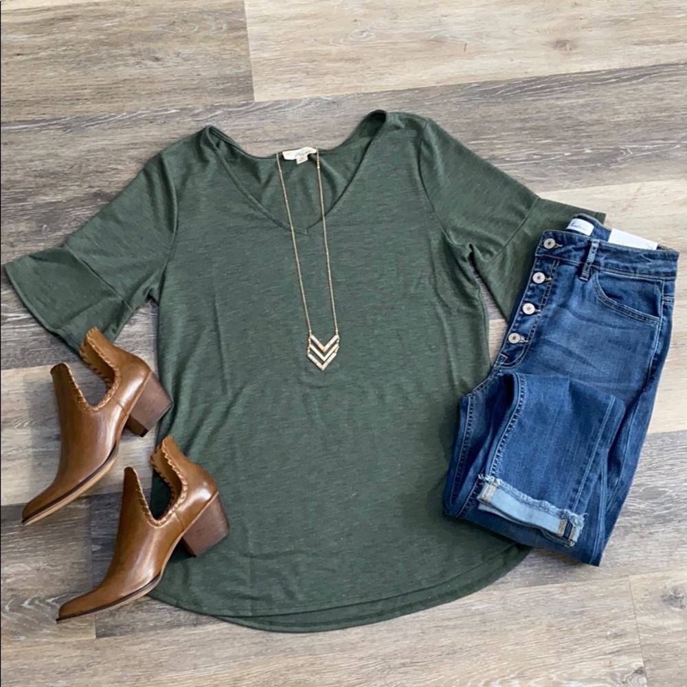 Olive Bell Sleeve Top New